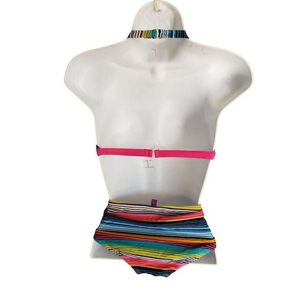 Girls Bikini 14  2 pc Bathing Suit Swimwear Halter Style Striped Size 14 NWOT - Picture 2 of 4